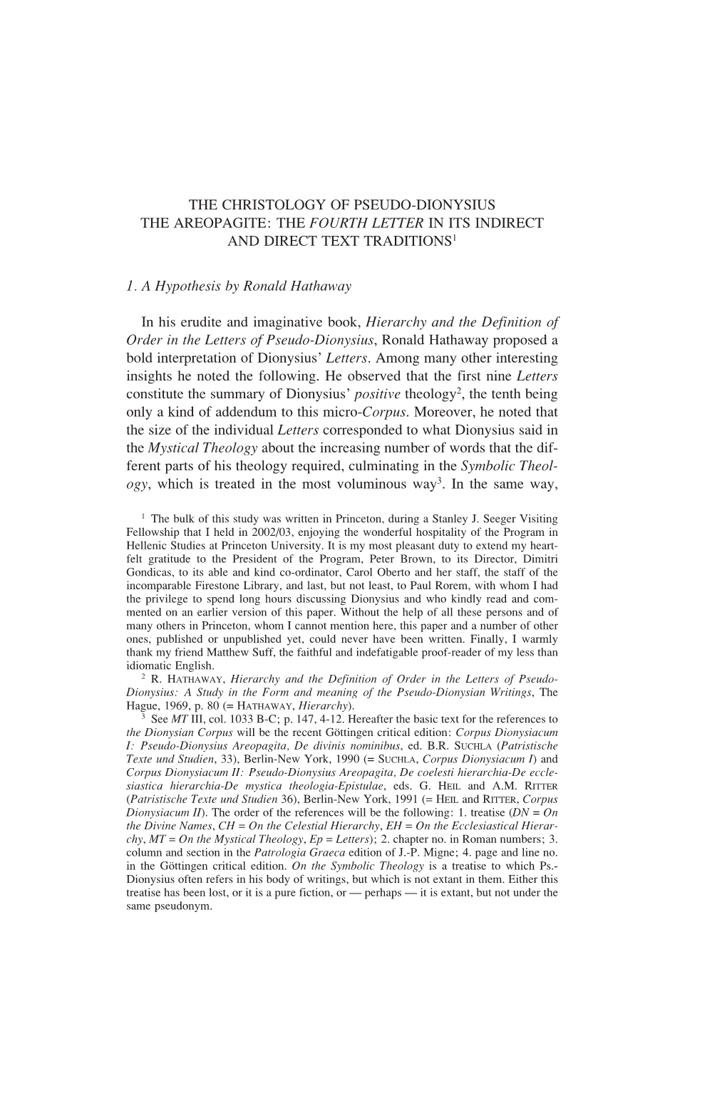 The Christology of Pseudo-Dionysius the Areopagite: the Fourth Letter in Its Indirect and Direct Text Traditions1