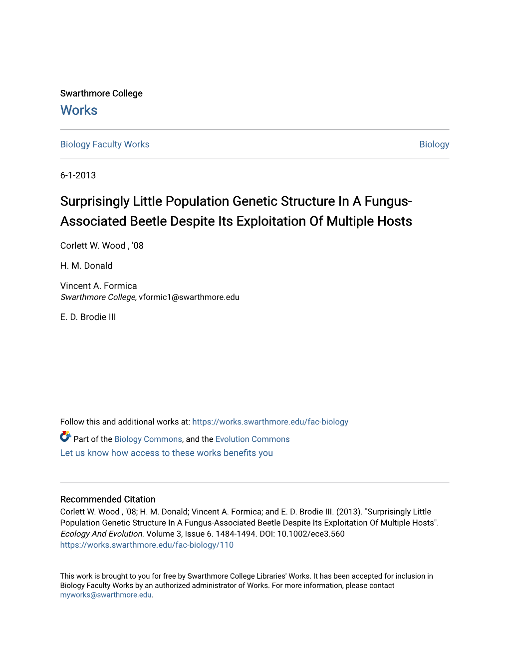 Surprisingly Little Population Genetic Structure in a Fungus-Associated Beetle Despite Its Exploitation of Multiple Hosts"