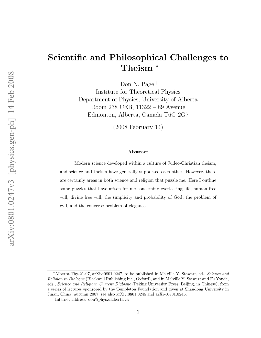 Scientific and Philosophical Challenges to Theism