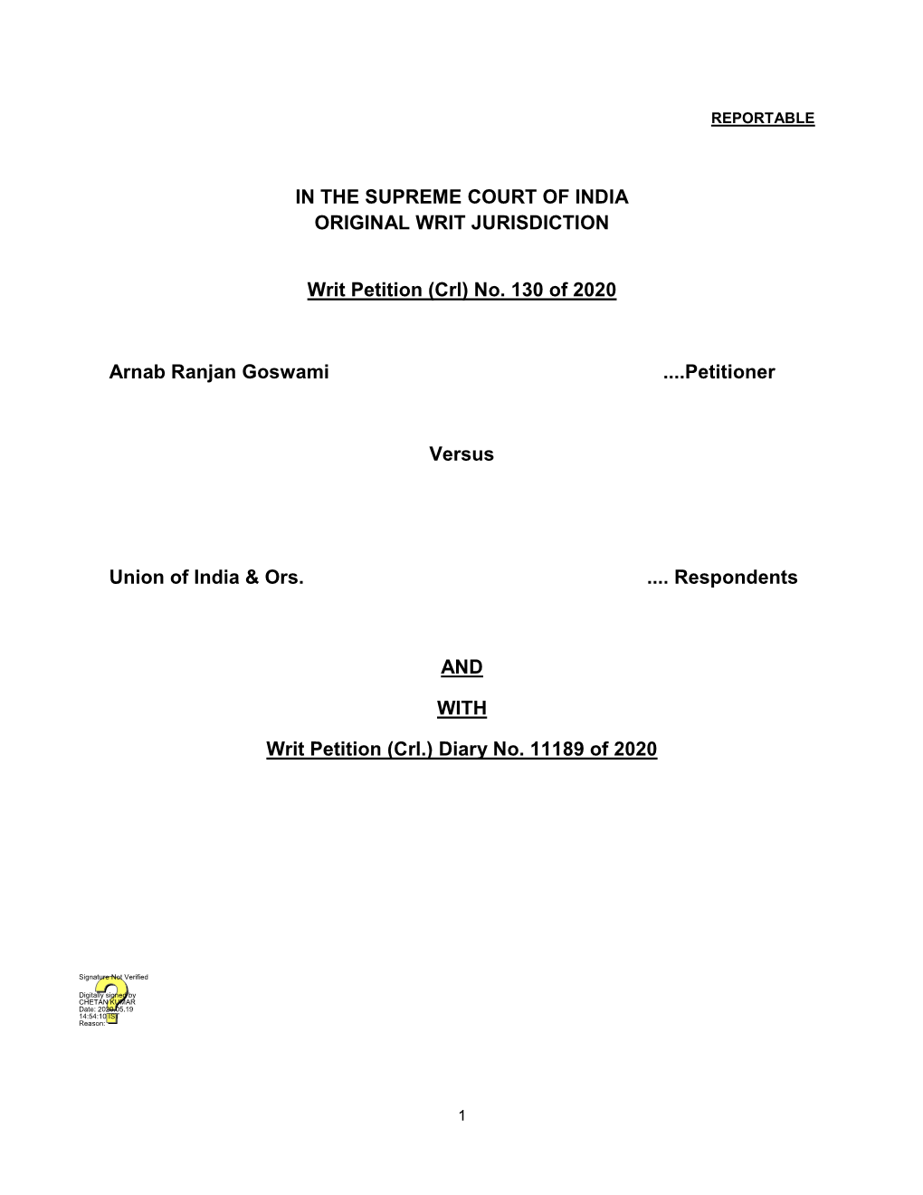 In the Supreme Court of India Original Writ Jurisdiction