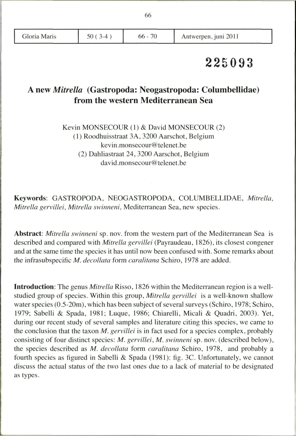 (Gastropoda: Neogastropoda: Columbellidae) from the Western Mediterranean Sea