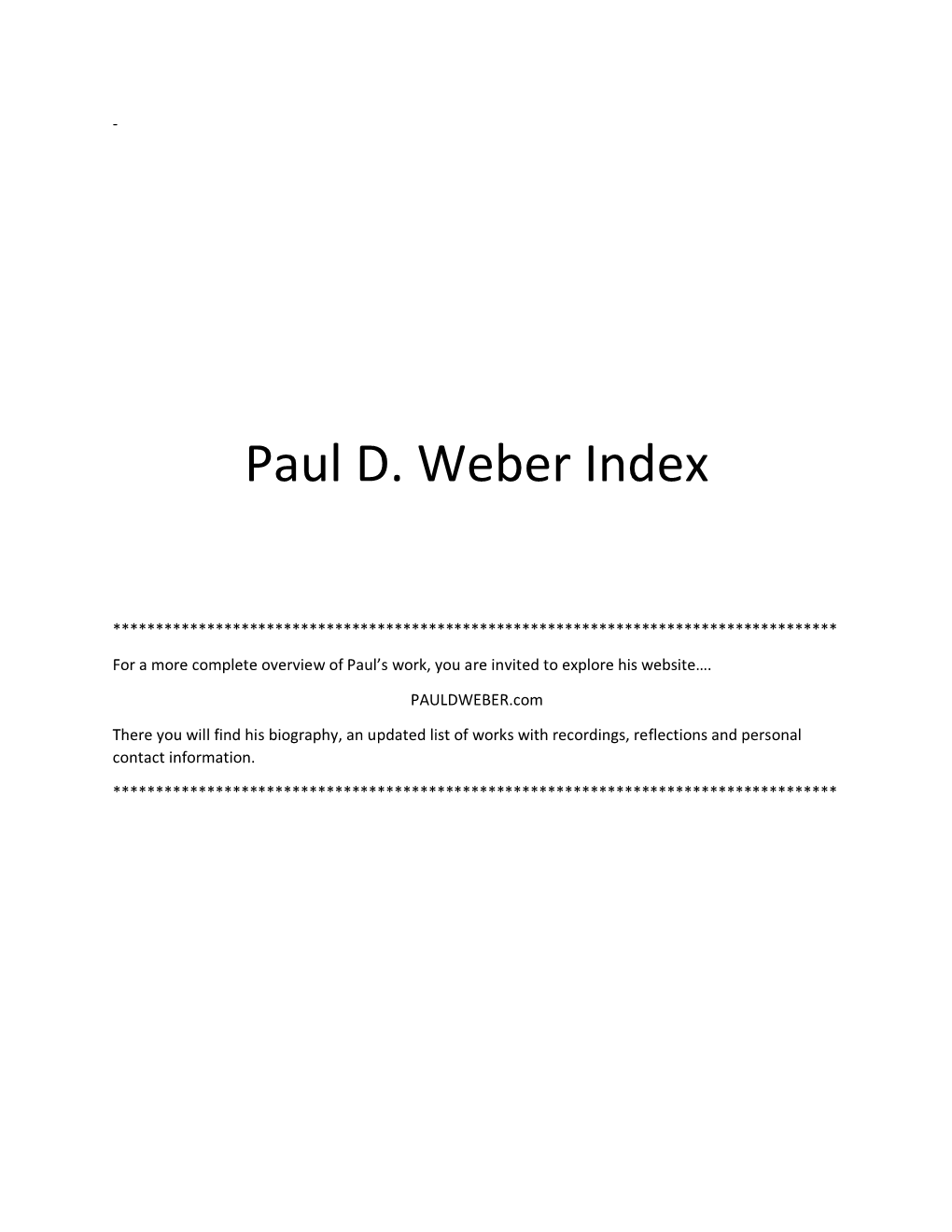 Paul D. Weber Index