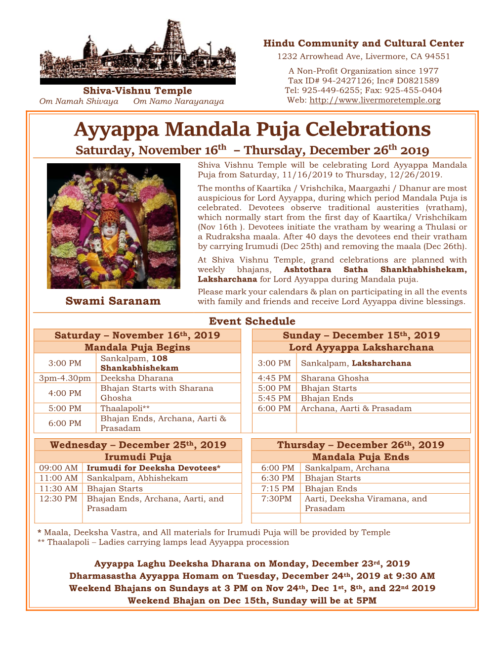 Ayyappa Mandala Puja Celebrations