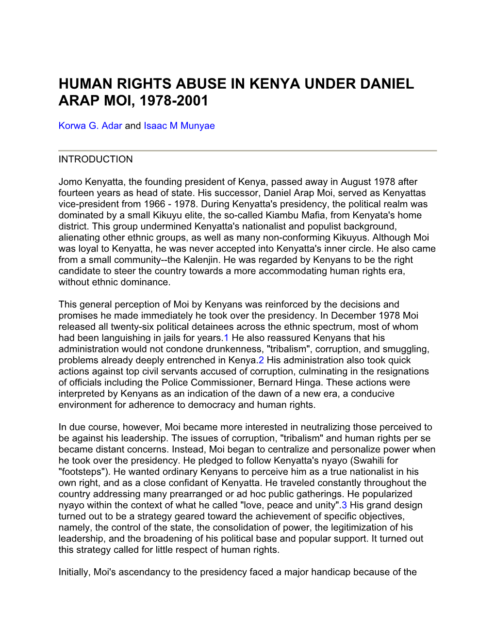 Human Rights Abuse in Kenya Under Daniel Arap Moi, 1978-2001