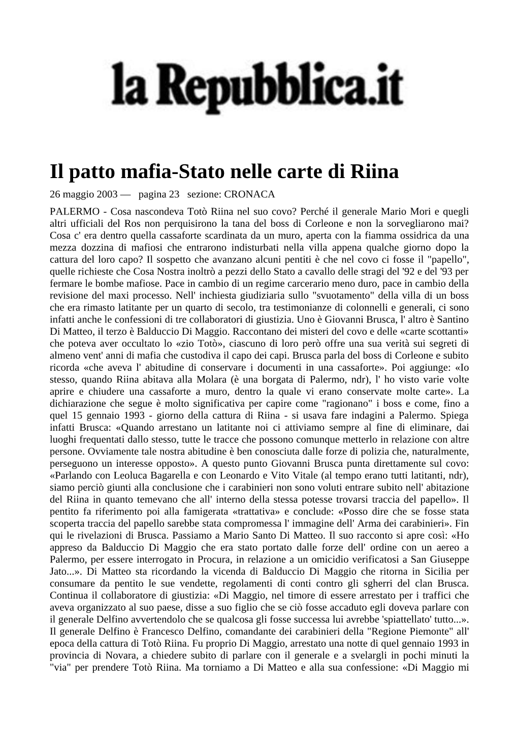 Il Patto Mafia-Stato Nelle Carte Di Riina