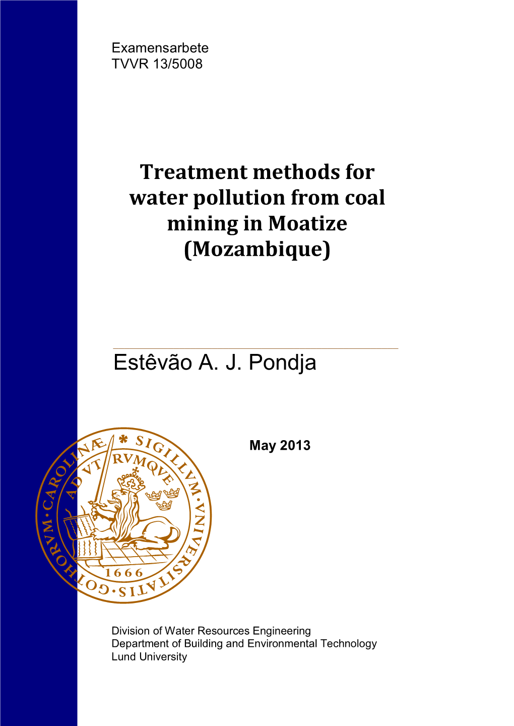 Treatment Methods for Water Pollution from Coal Mining in Moatize (Mozambique)