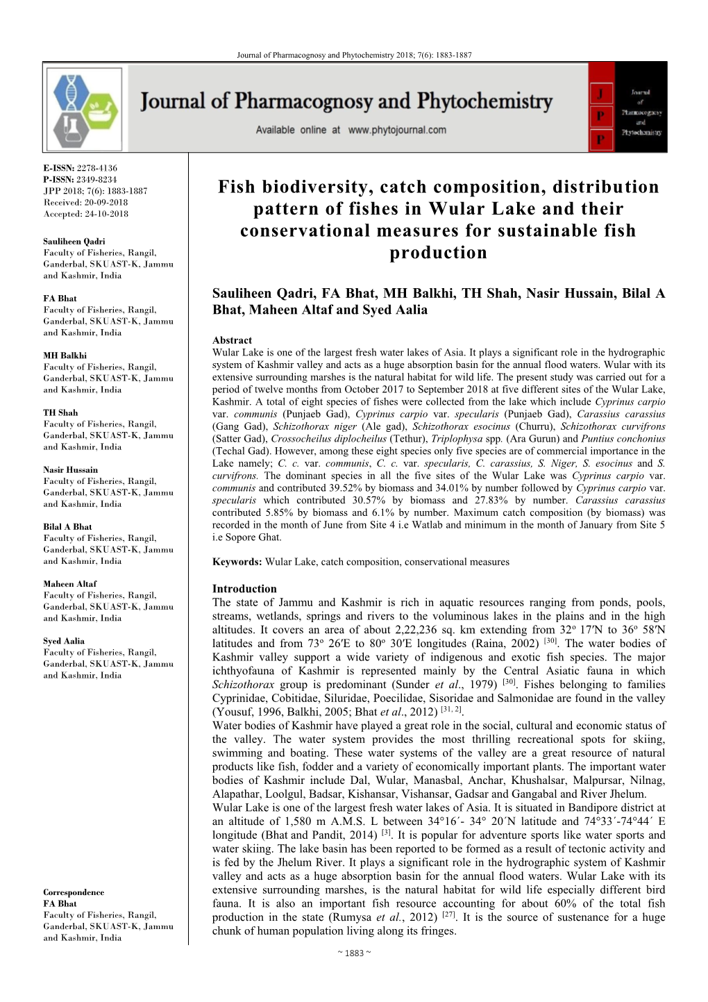 Fish Biodiversity, Catch Composition, Distribution Pattern of Fishes In