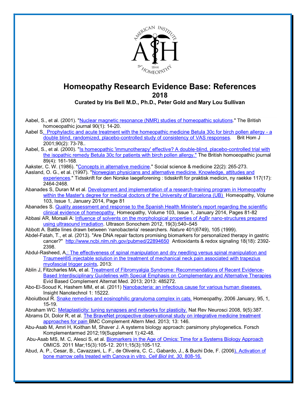 Homeopathy Research Listing