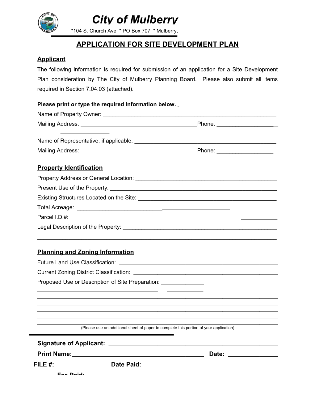 Application for Site Development Plan