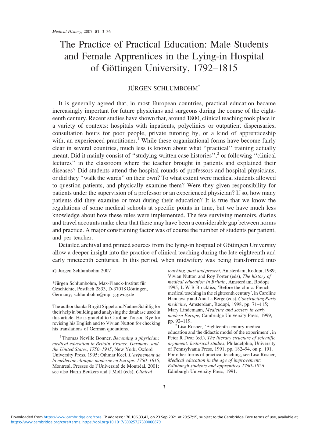 Male Students and Female Apprentices in the Lying-In Hospital of Go¨Ttingen University, 1792–1815