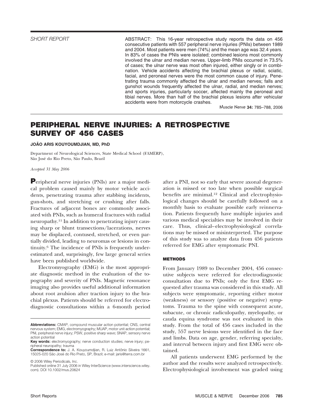 Peripheral Nerve Injuries: a Retrospective Survey of 456 Cases