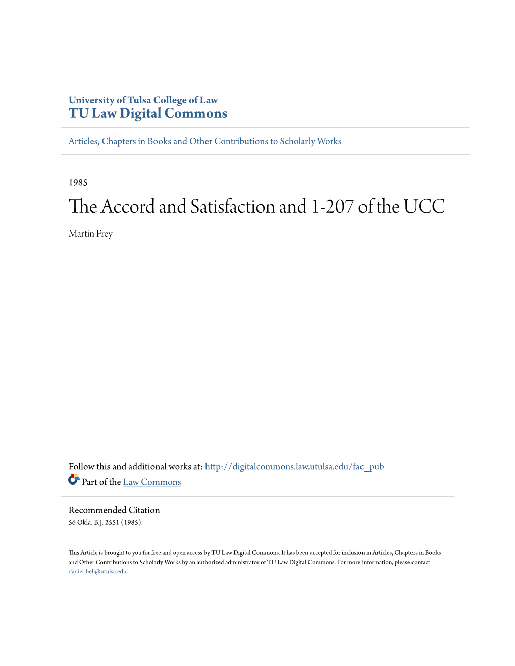 The Accord and Satisfaction and 1-207 of the UCC Martin Frey