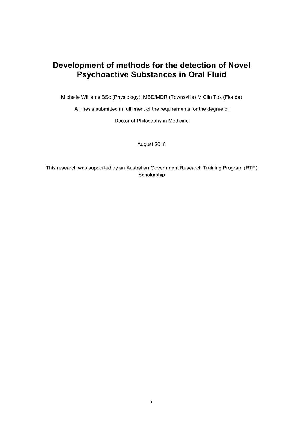 Development of Methods for the Detection of Novel Psychoactive Substances in Oral Fluid