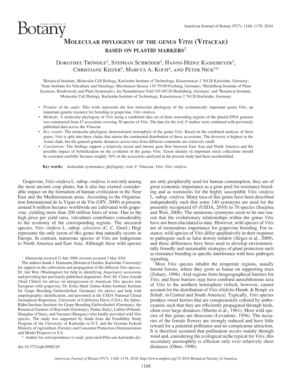 Molecular Phylogeny of the Genus Vitis ( Vitaceae)