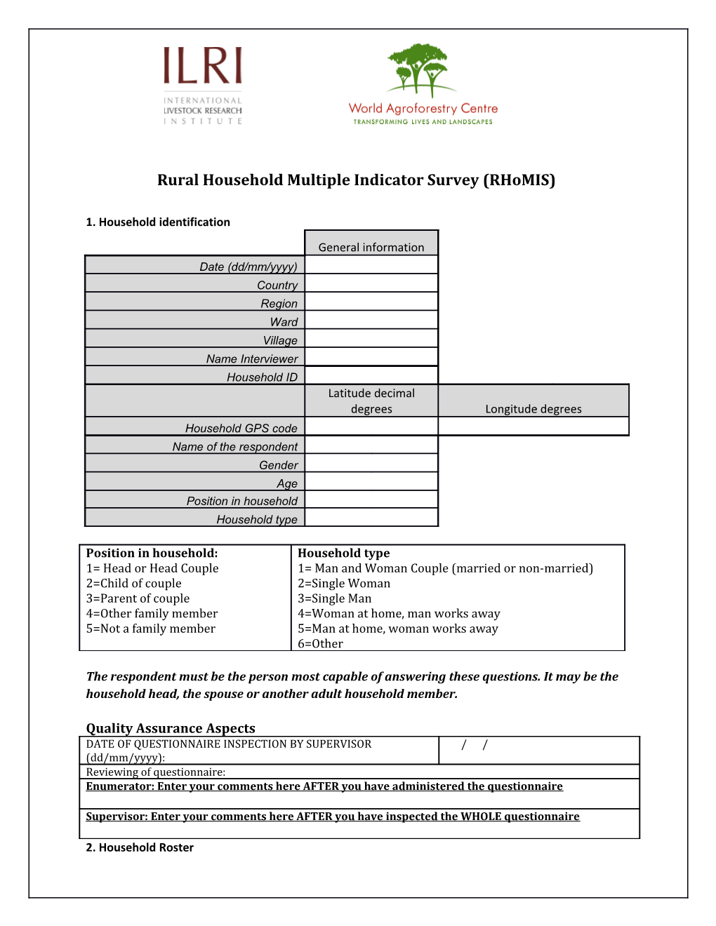 Rural Household Multiple Indicator Survey (Rhomis)