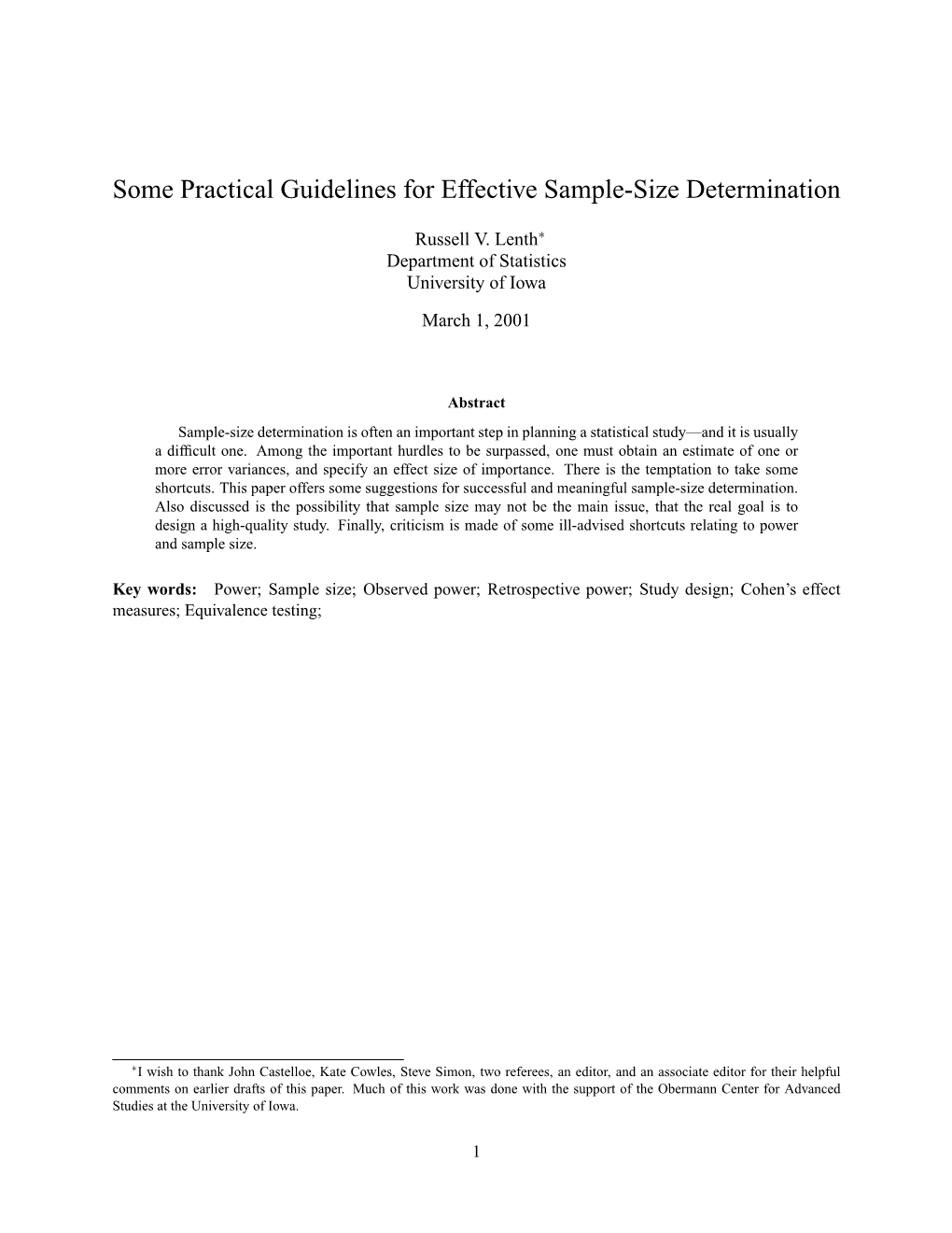 Some Practical Guidelines for Effective Sample-Size Determination