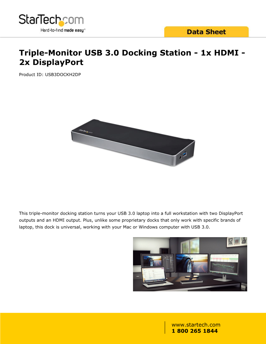 Triple-Monitor USB 3.0 Docking Station - 1X HDMI - 2X Displayport
