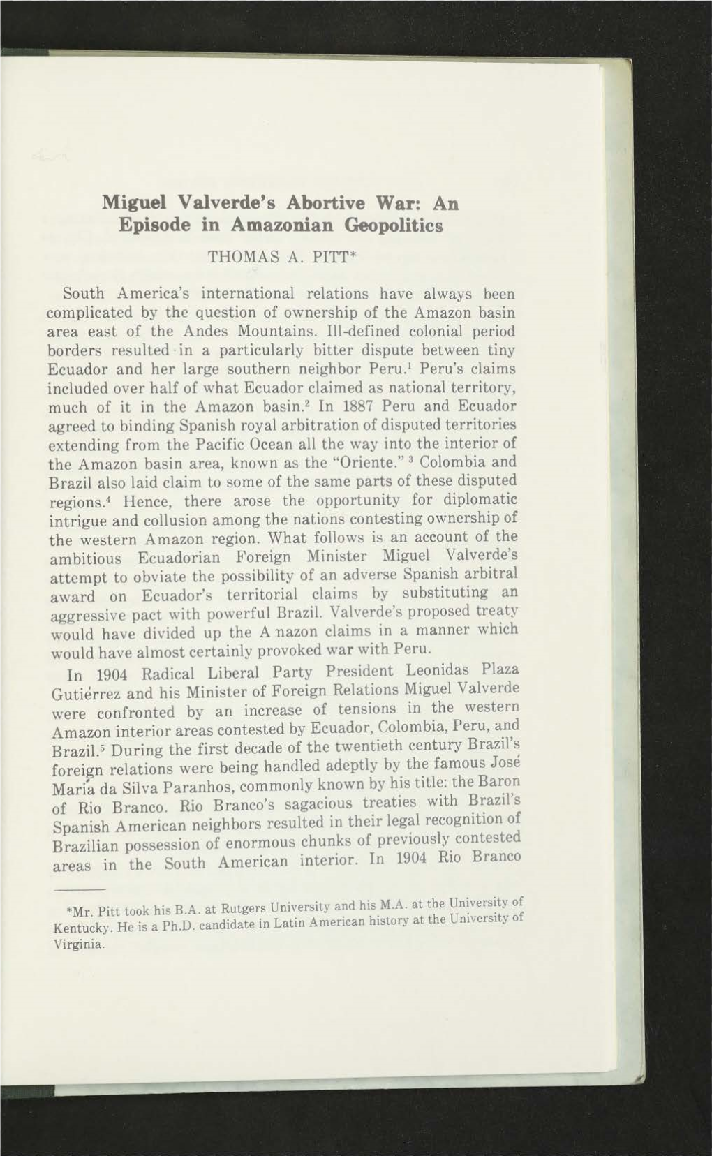 An Episode in Amazonian Geopolitics THOMAS A