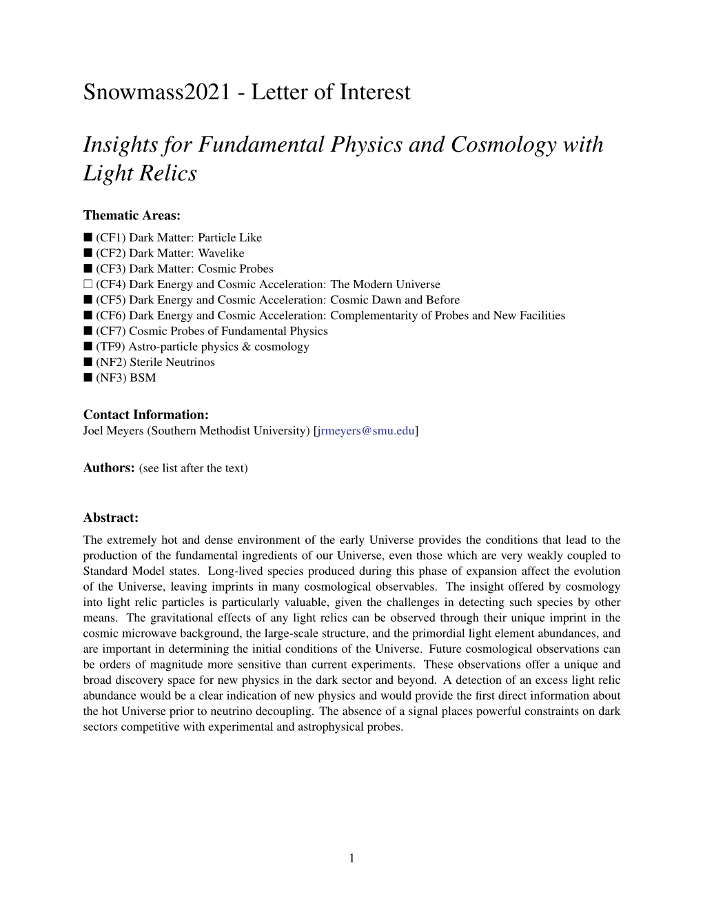 Letter of Interest Insights for Fundamental Physics and Cosmology with Light Relics