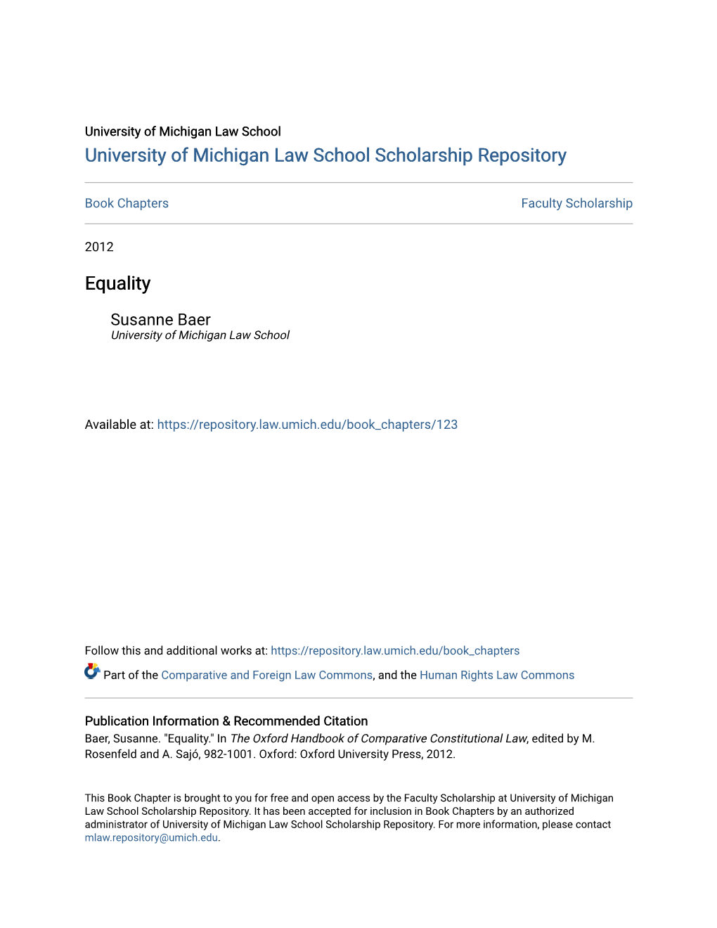 University of Michigan Law School Scholarship Repository Equality