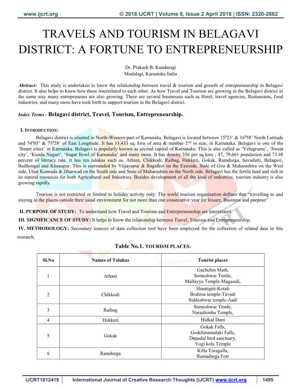 Travels and Tourism in Belagavi District: a Fortune to Entrepreneurship