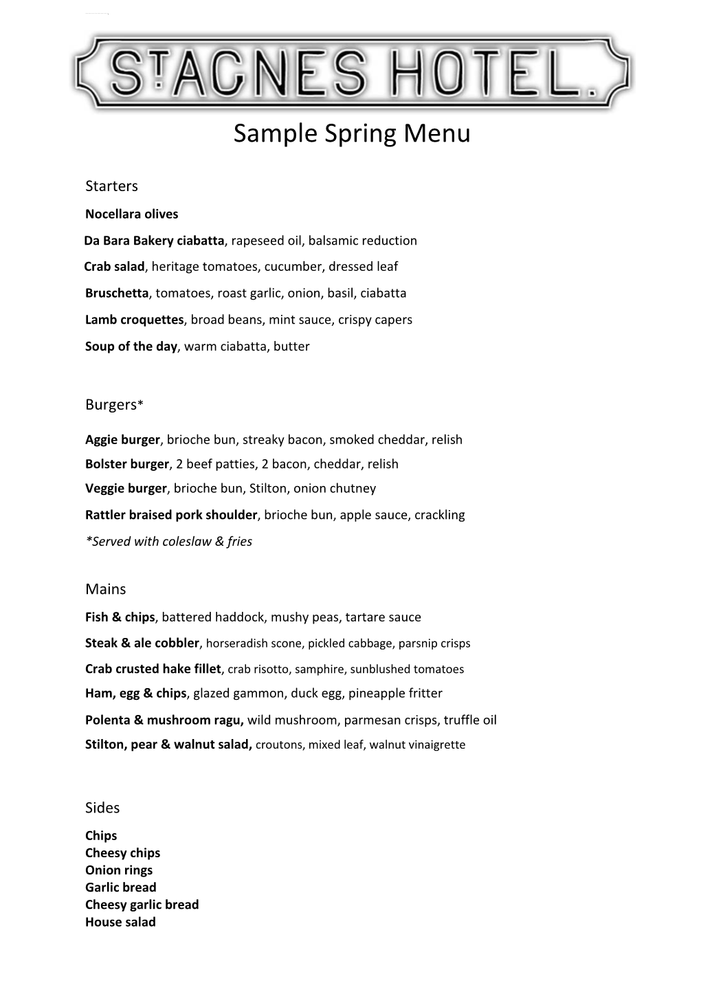 Sample Spring Menu