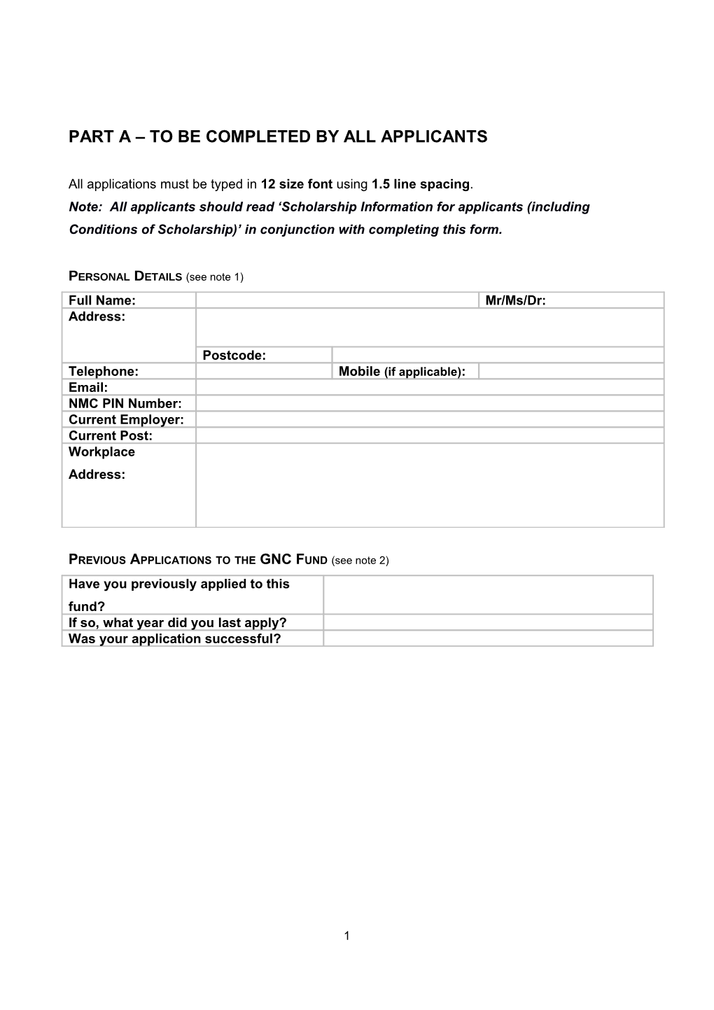 Part a to Be Completed by All Applicants