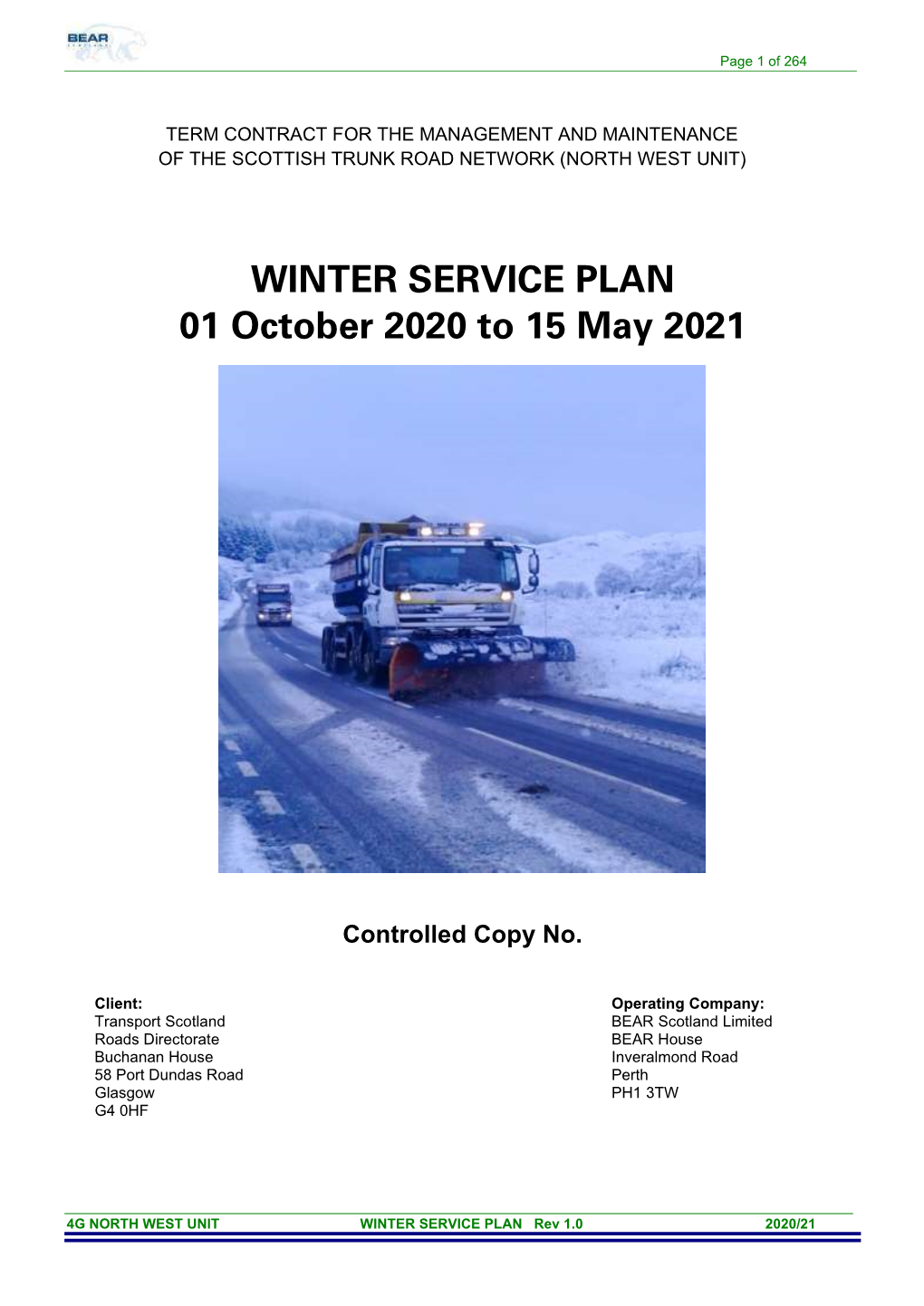 WINTER SERVICE PLAN 01 October 2020 to 15 May 2021