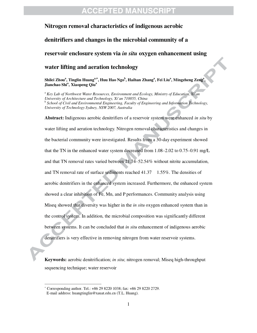 Nitrogen Removal Characteristics of Indigenous Aerobic Denitrifiers And