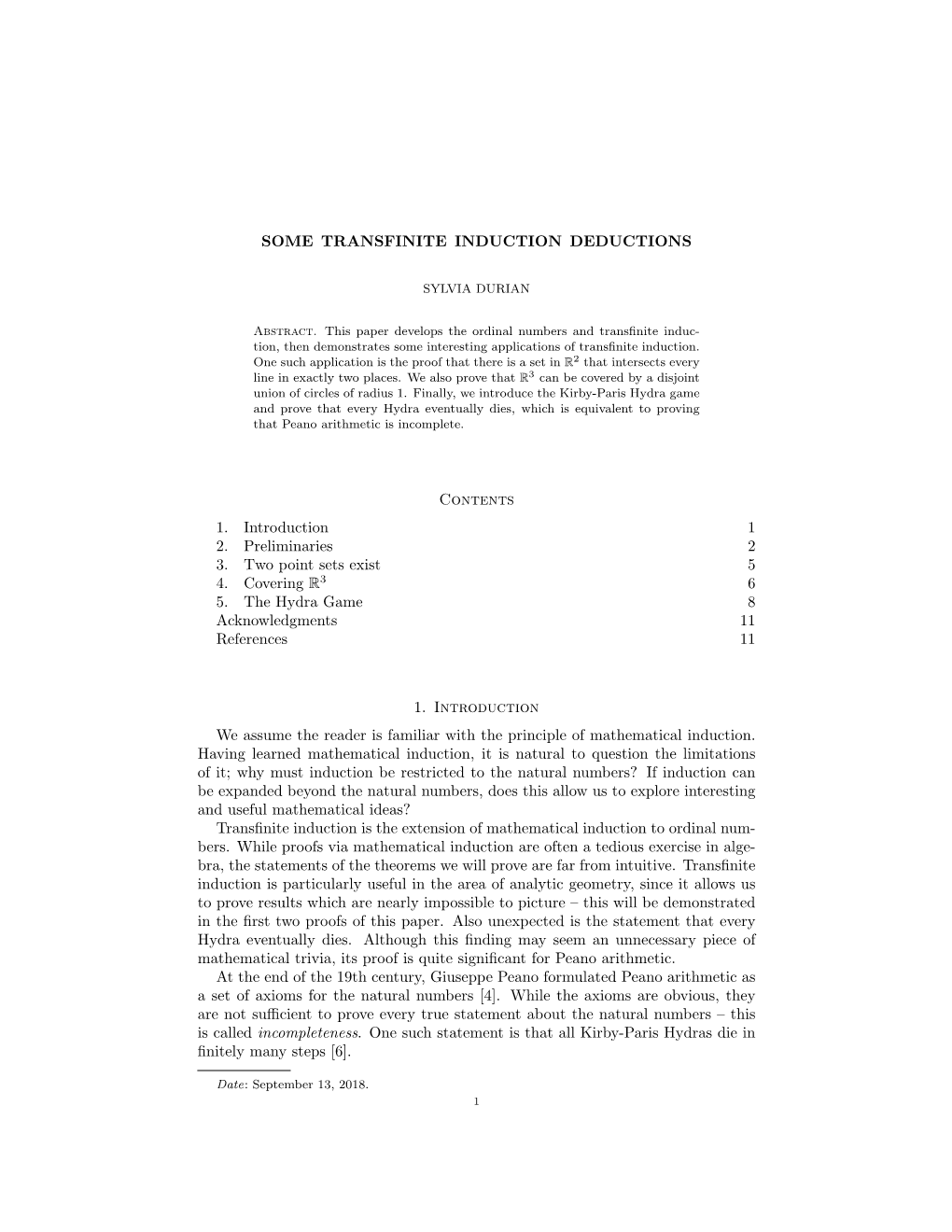 SOME TRANSFINITE INDUCTION DEDUCTIONS Contents 1