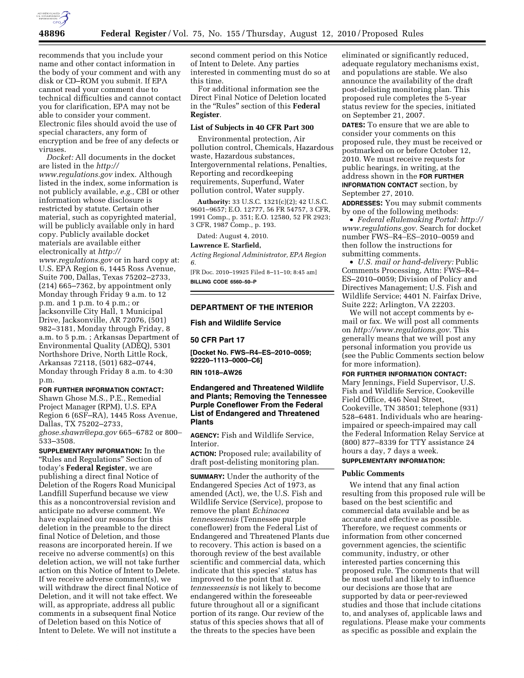 Federal Register/Vol. 75, No. 155/Thursday, August 12, 2010/Proposed Rules