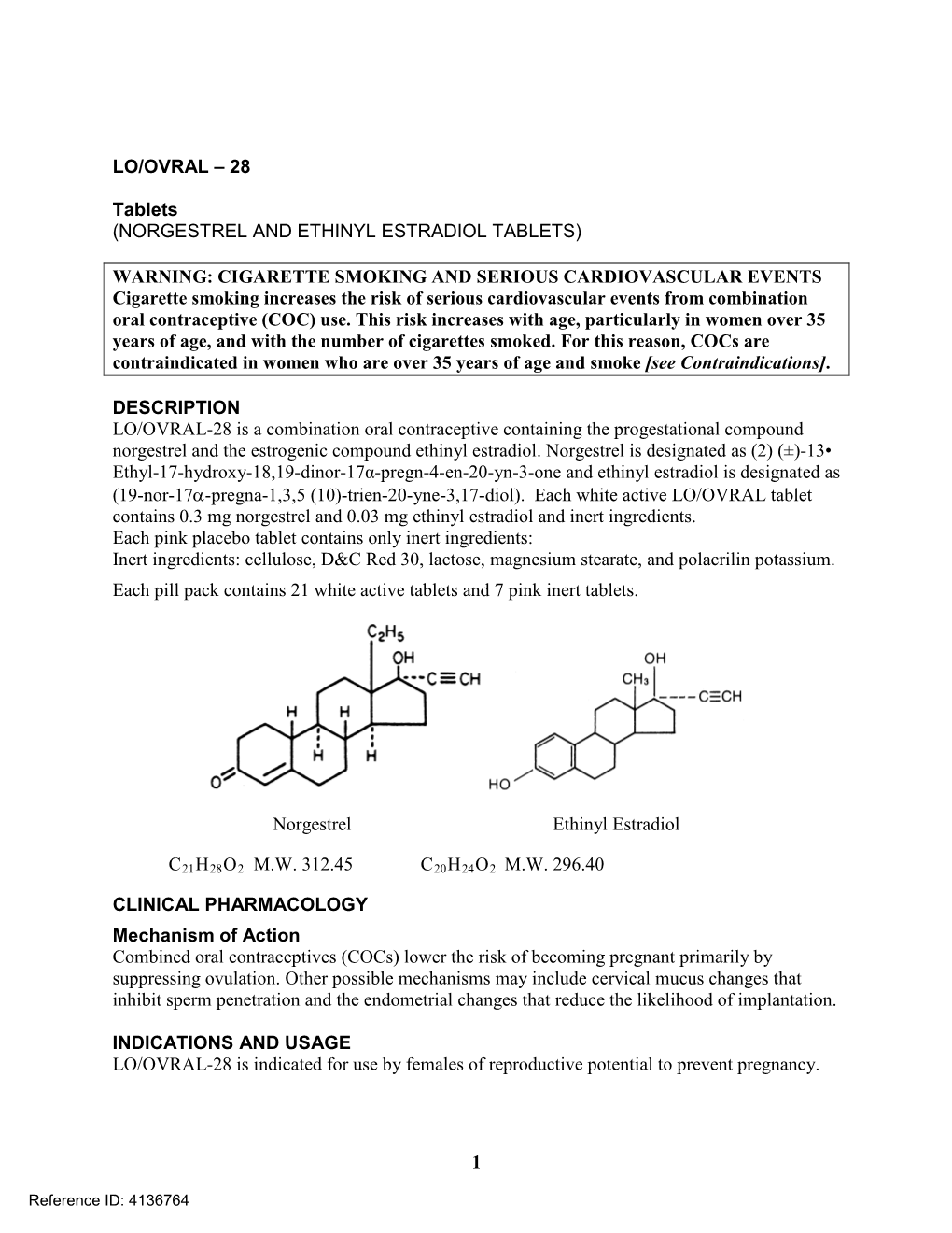 LO/OVRAL – 28 Tablets (NORGESTREL and ETHINYL