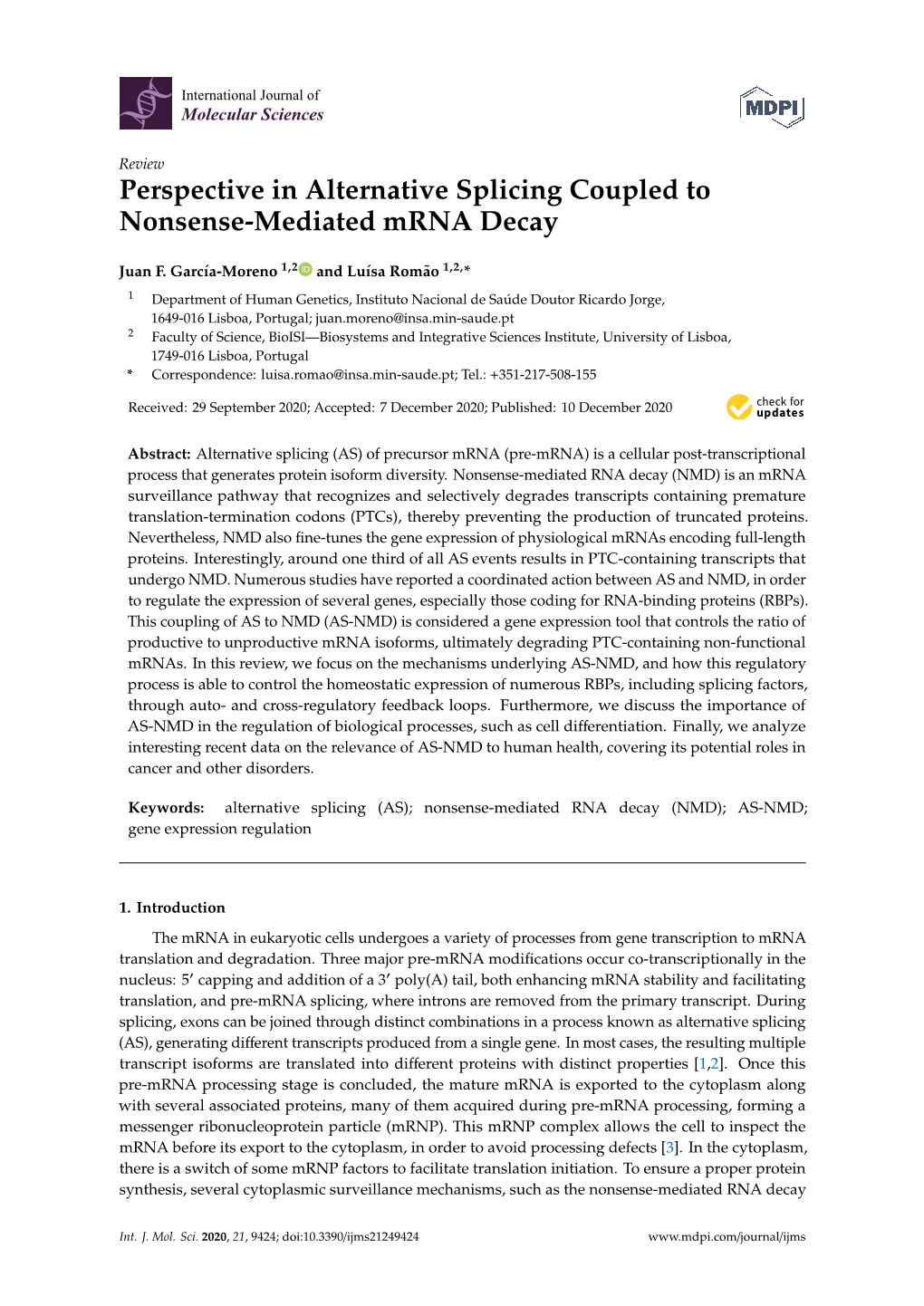 Perspective in Alternative Splicing Coupled to Nonsense-Mediated Mrna Decay