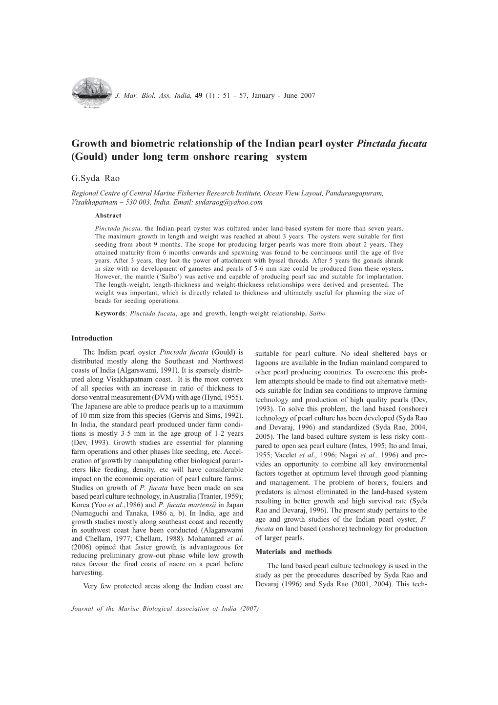 Growth of Indian Pearl Oyster Under Onshore Rearing System 53