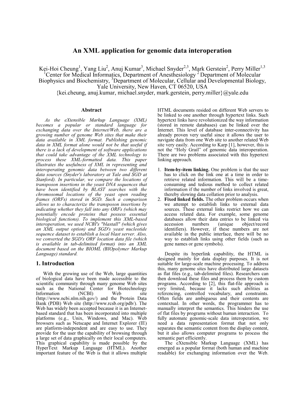 An XML Application for Genomic Data Interoperation