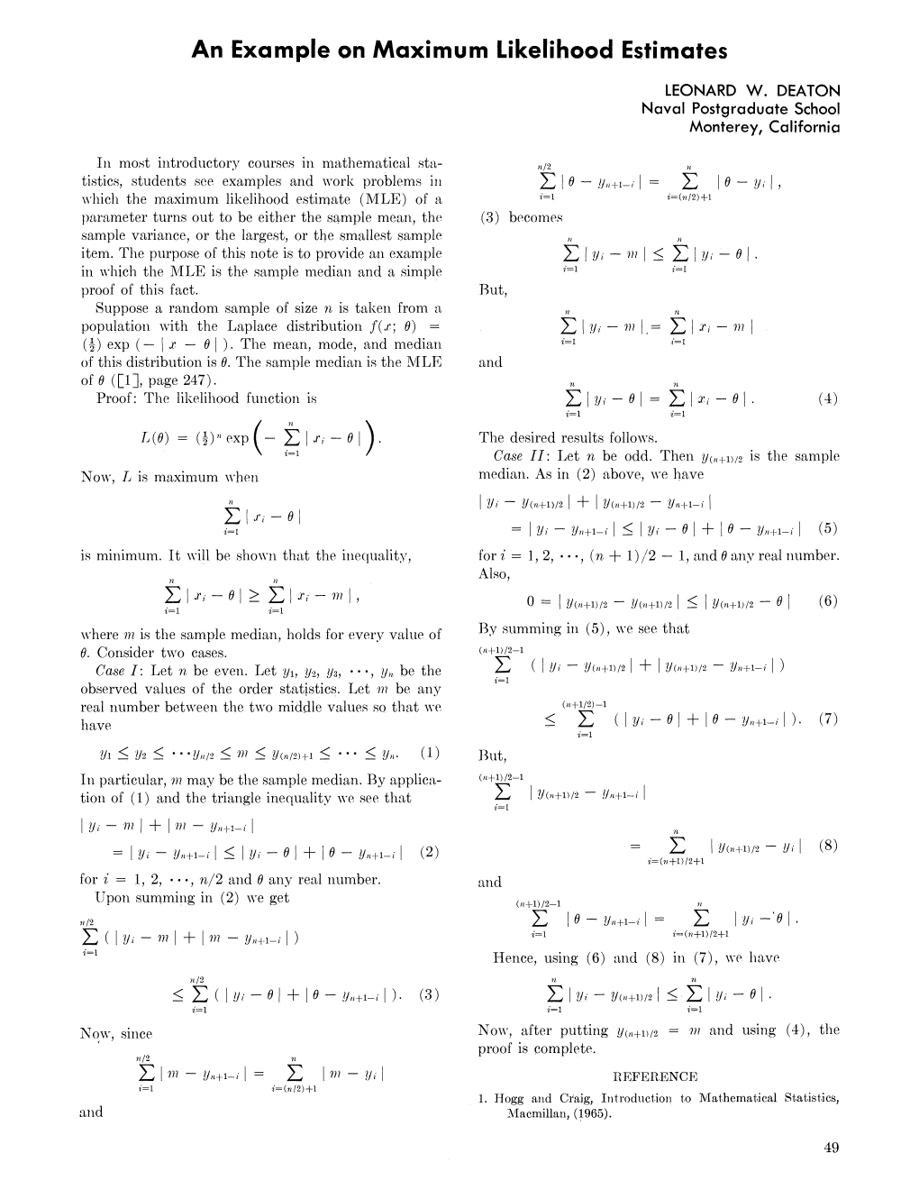 An Example on Maximum Likelihood Estimates