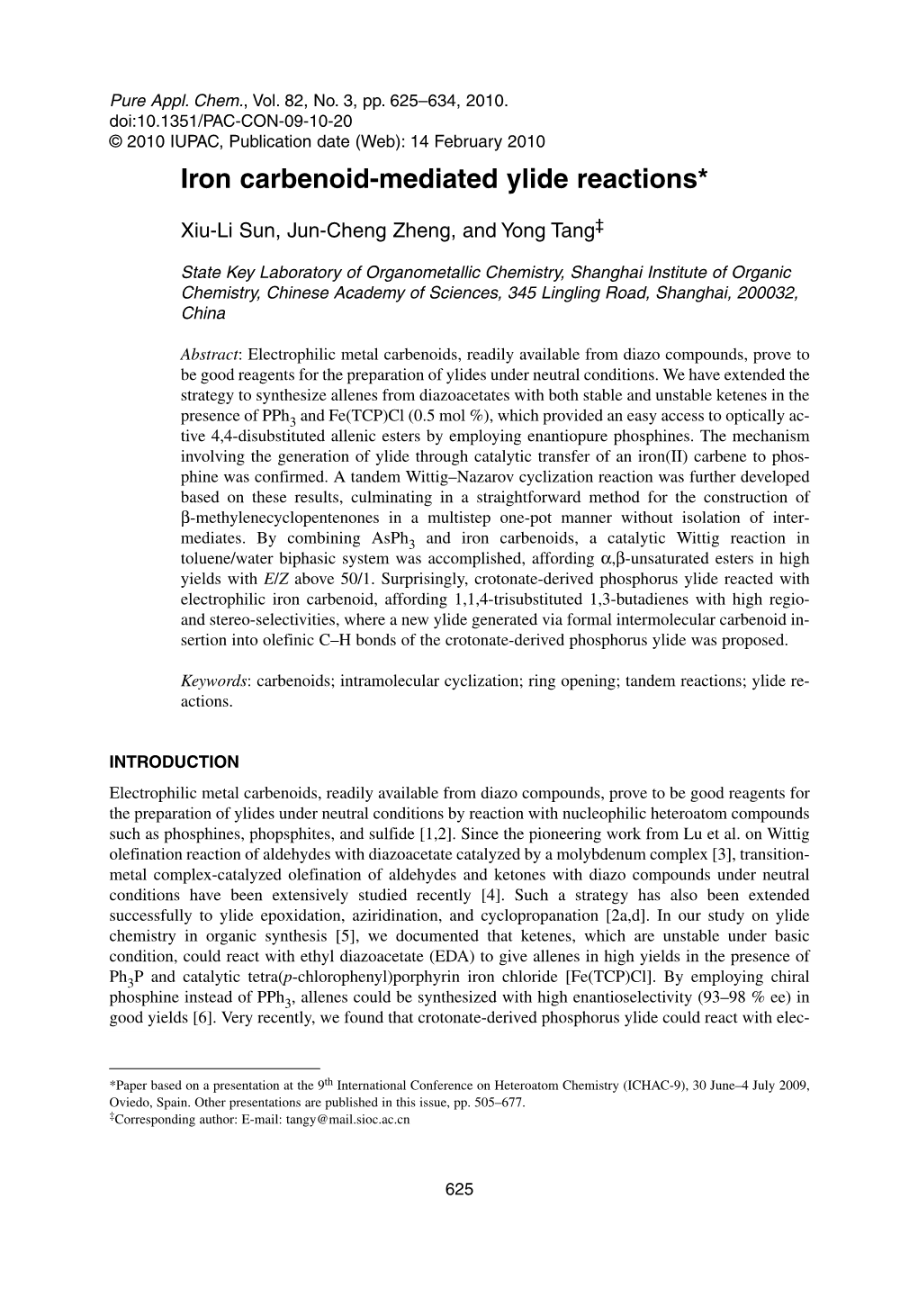 Iron Carbenoid-Mediated Ylide Reactions*