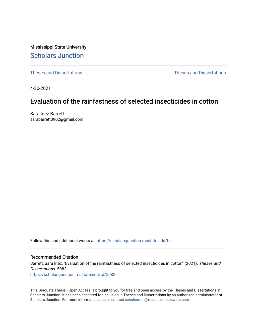 Evaluation of the Rainfastness of Selected Insecticides in Cotton