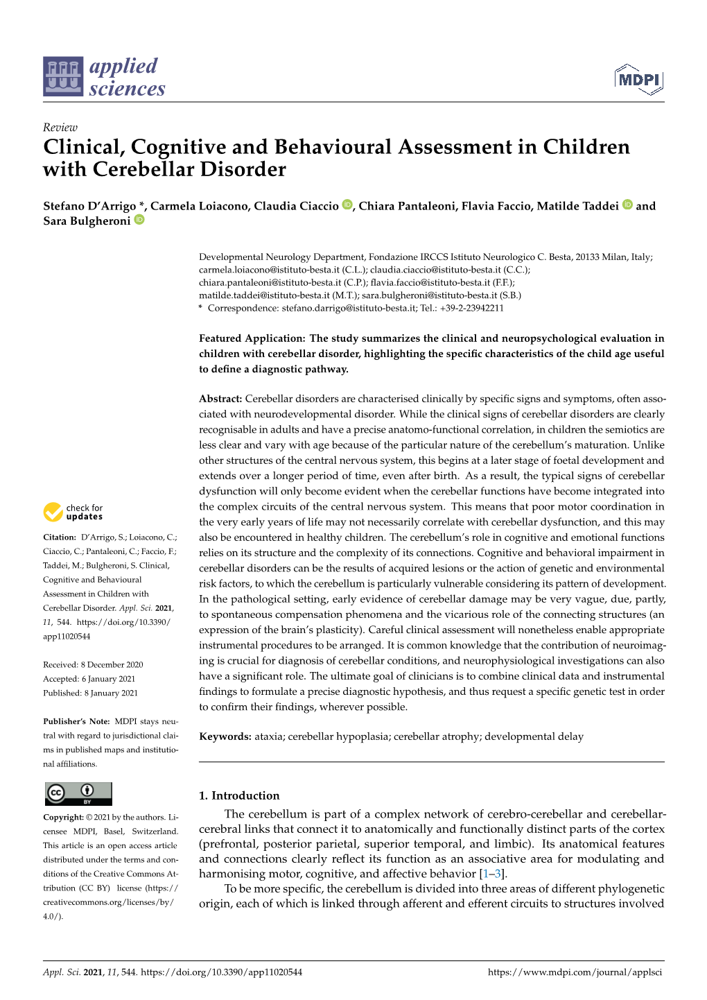 Clinical, Cognitive and Behavioural Assessment in Children with Cerebellar Disorder