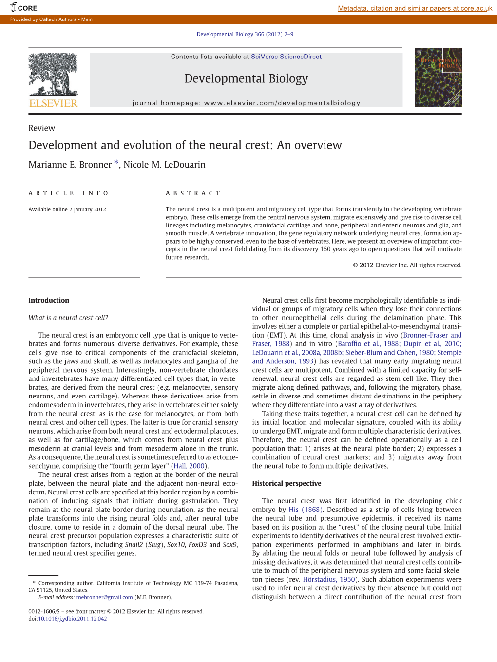 Development and Evolution of the Neural Crest: an Overview