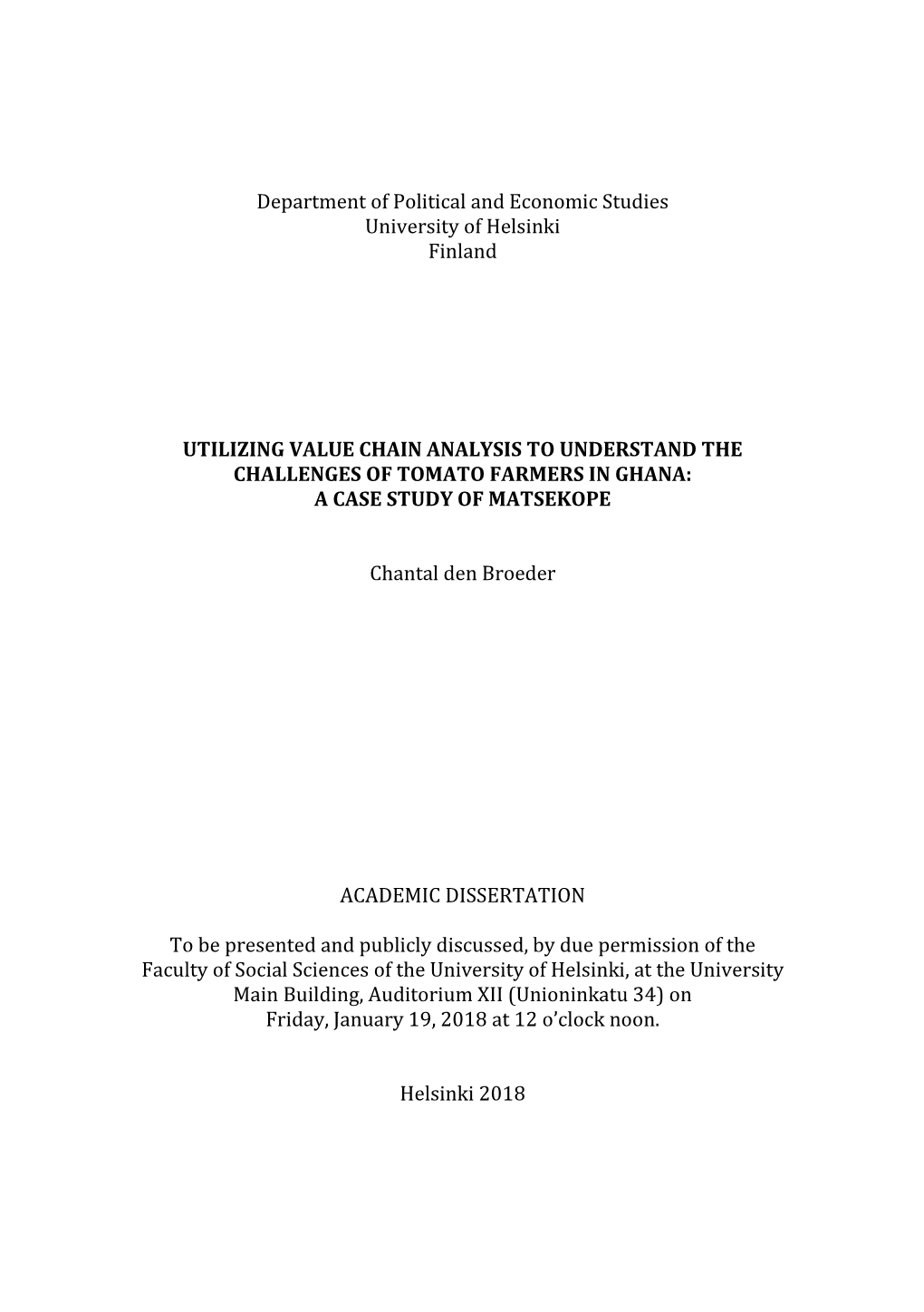 Utilizing Value Chain Analysis to Understand the Challenges of Tomato Farmers in Ghana: a Case Study of Matsekope