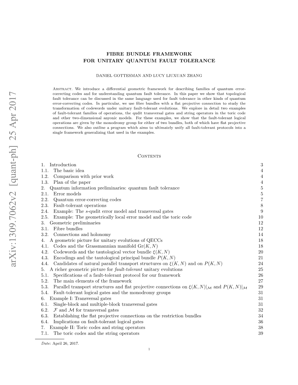 Fibre Bundle Framework for Unitary Quantum Fault Tolerance