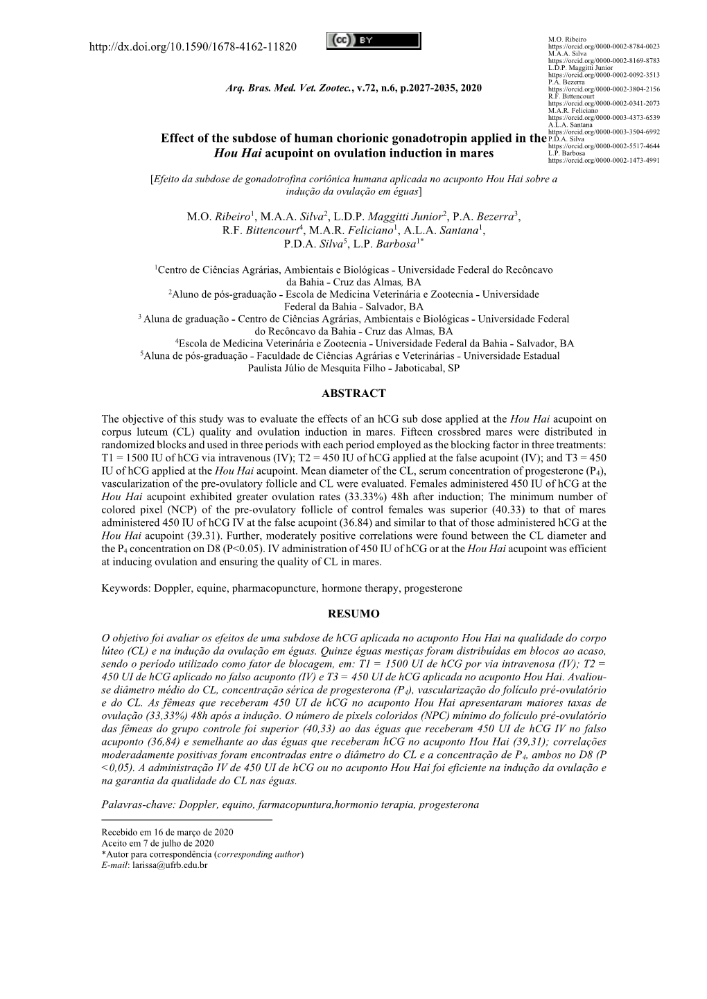 Effect of the Subdose of Human Chorionic Gonadotropin Applied in the Hou Hai Acupoint on Ovulation Induction in Mares