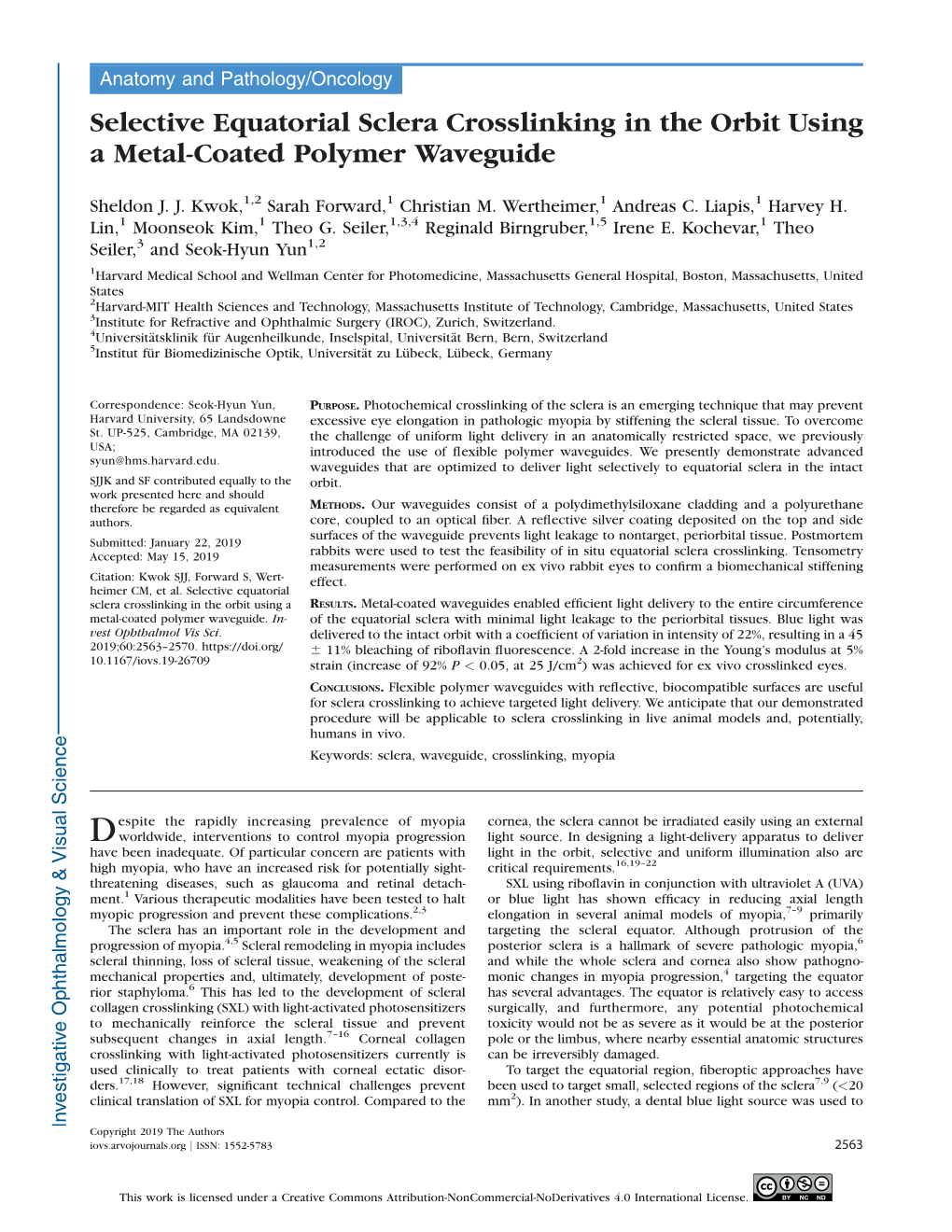 Selective Equatorial Sclera Crosslinking in the Orbit Using a Metal-Coated Polymer Waveguide