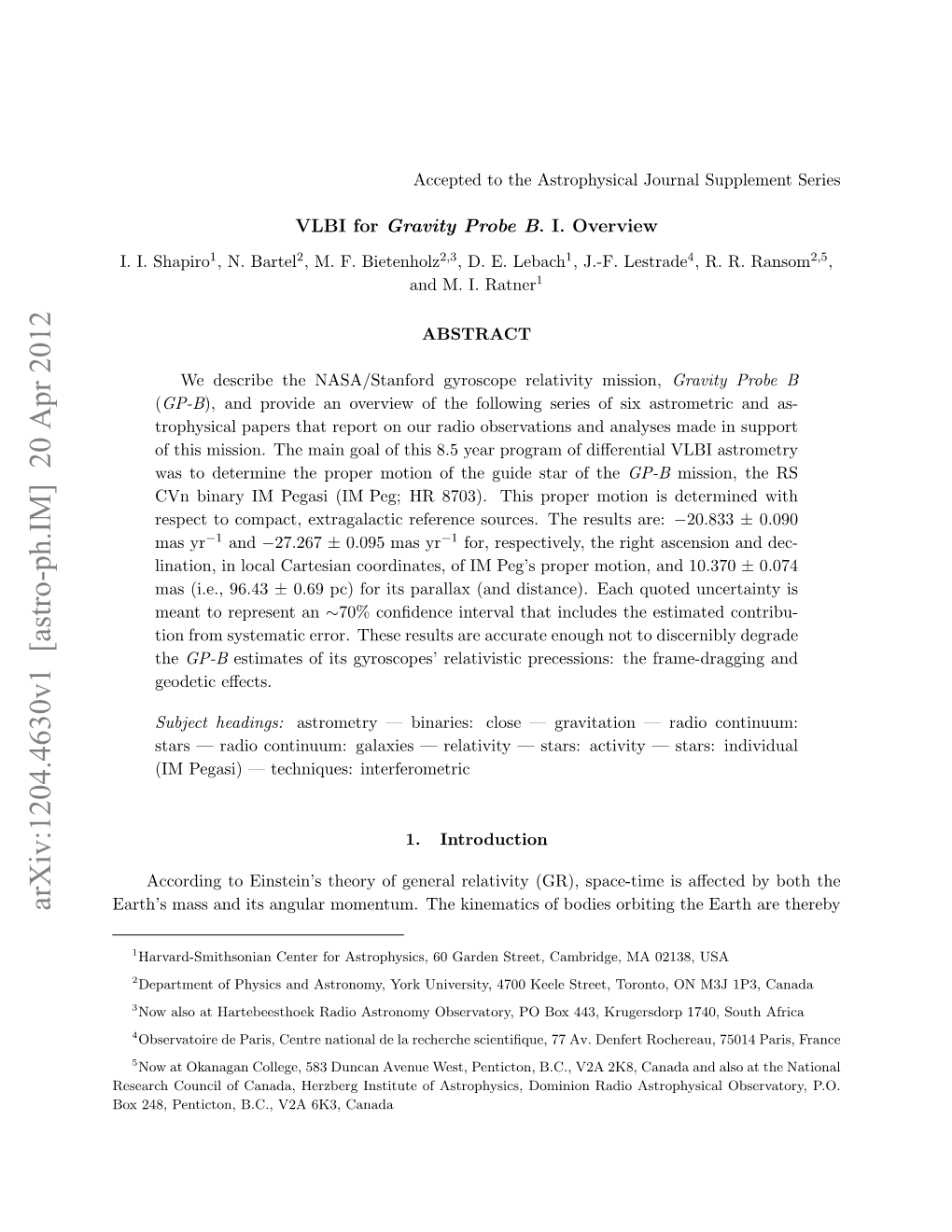 VLBI for Gravity Probe BI Overview