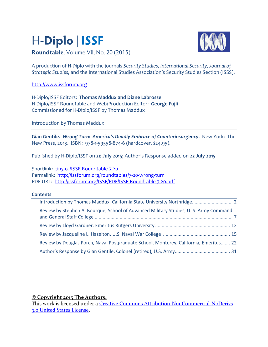 H-Diplo | ISSF Roundtable, Volume VII, No