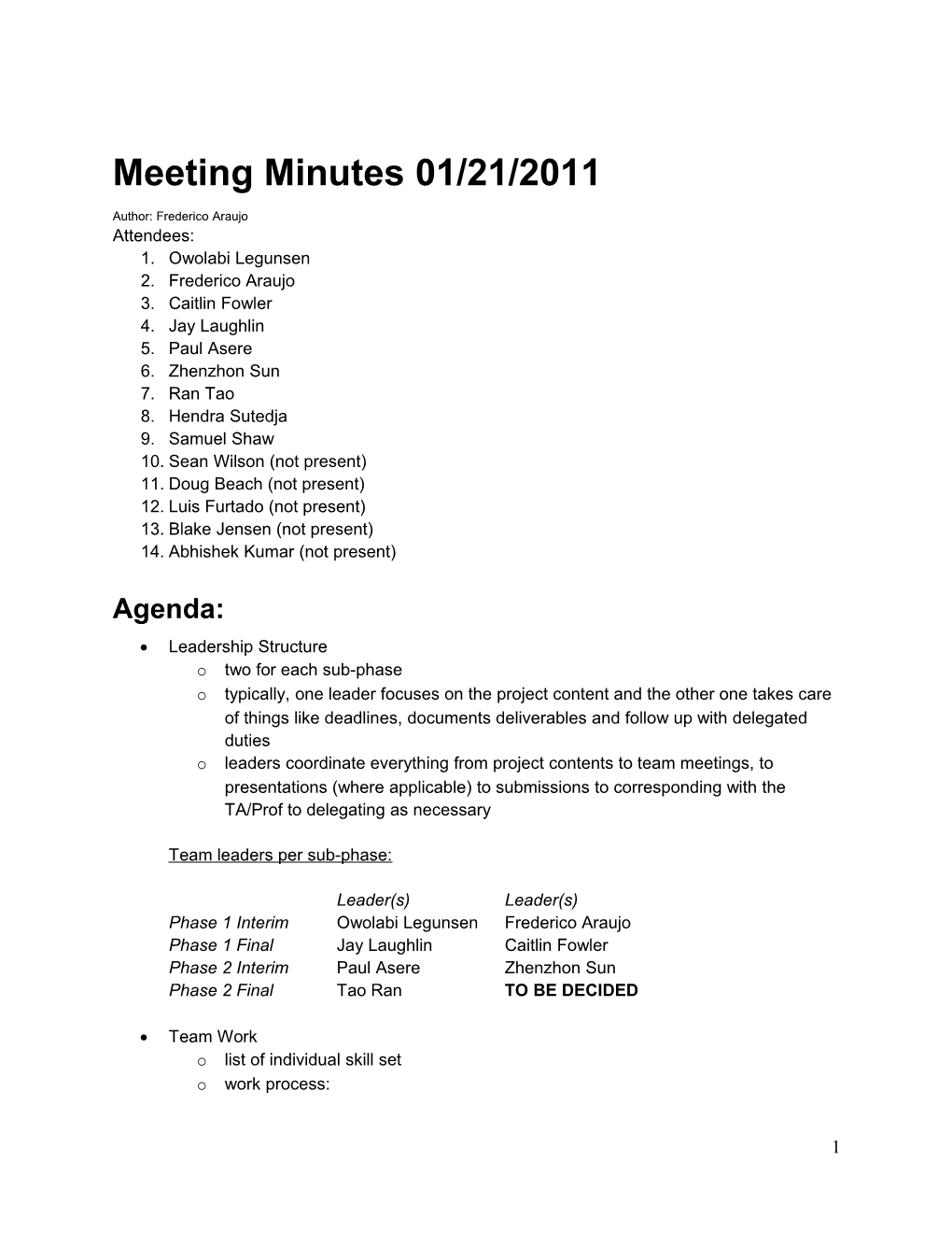 Meeting Minutes 01/21/2011