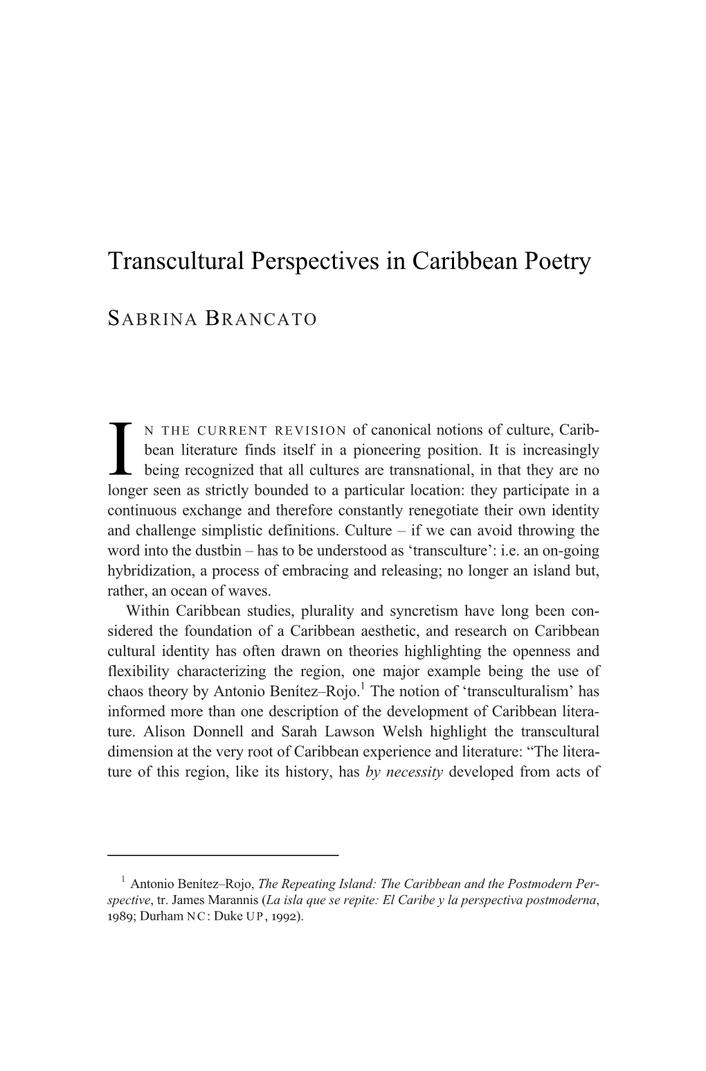 Transcultural Perspectives in Caribbean Poetry