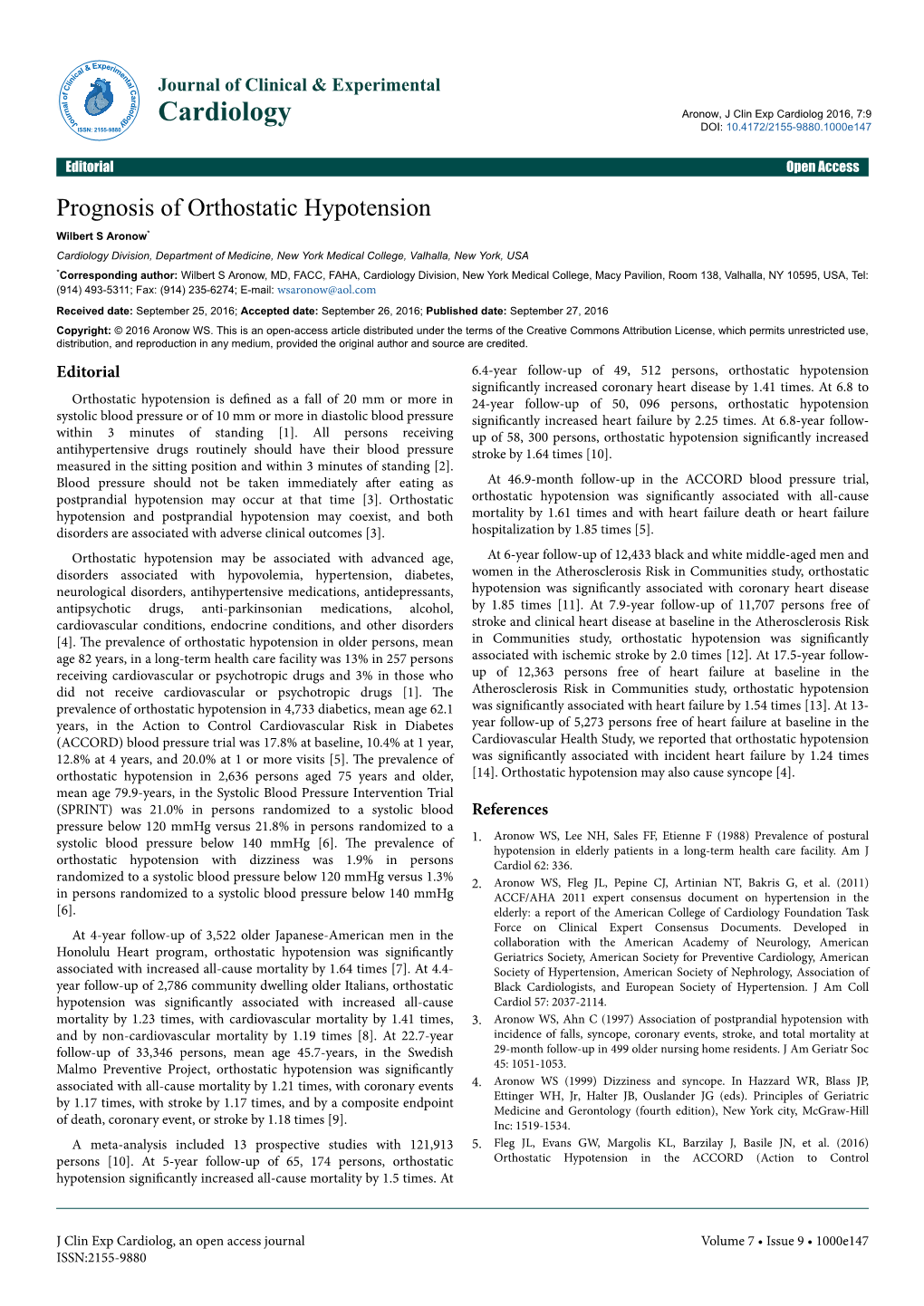 Prognosis of Orthostatic Hypotension