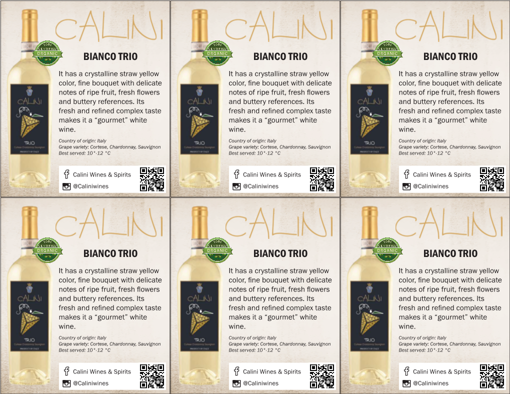 Shelf Talker Calini Trio White